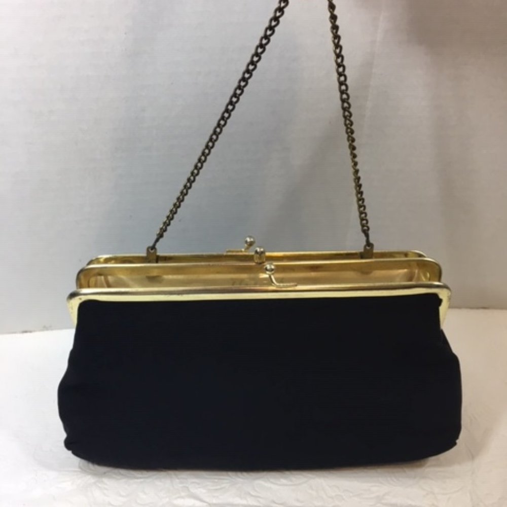 Vintage Stylemark By Mutterperl Black Evening Double Kiss Lock Purse Clutch